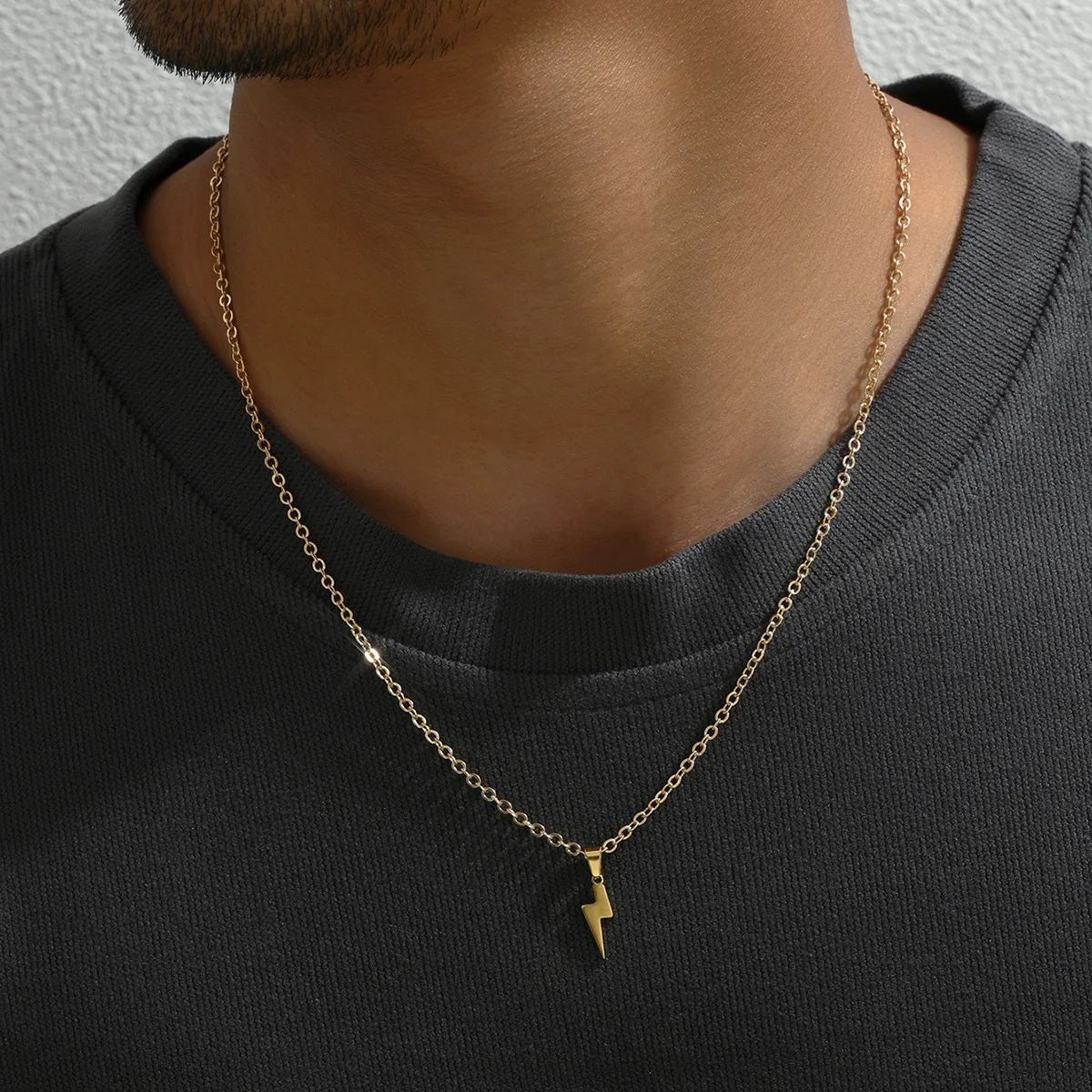 ASONSTEEL Punk Simple Lightning Thunder Pendant Necklace For Women Men Charm Metal Minimalist Jewelry Choker Necklace Hiphop