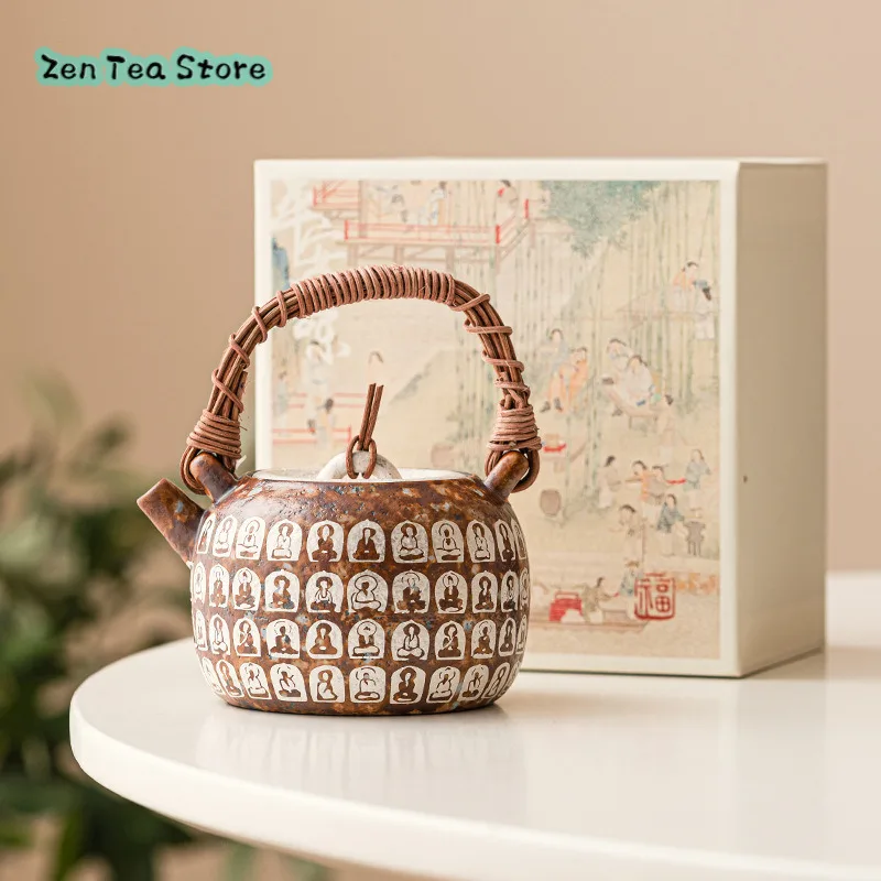 

Wanfo Rattan Woven Beam Pot With Filter Single Pot Kung Fu Tea Set Ceramic Small Capacity Tea Infuser Teapot