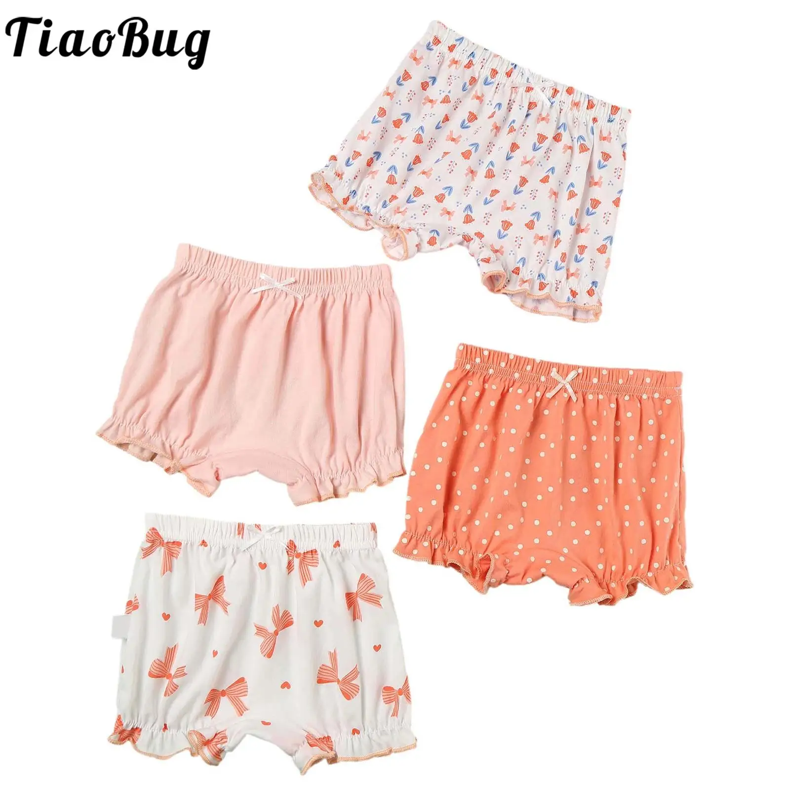 Toddler Girls Summer Casual Sweet Cotton Shorts Cute Printed Elastic Waistband Ruffled Bloomers Diaper Covers Daily Kids Clothes