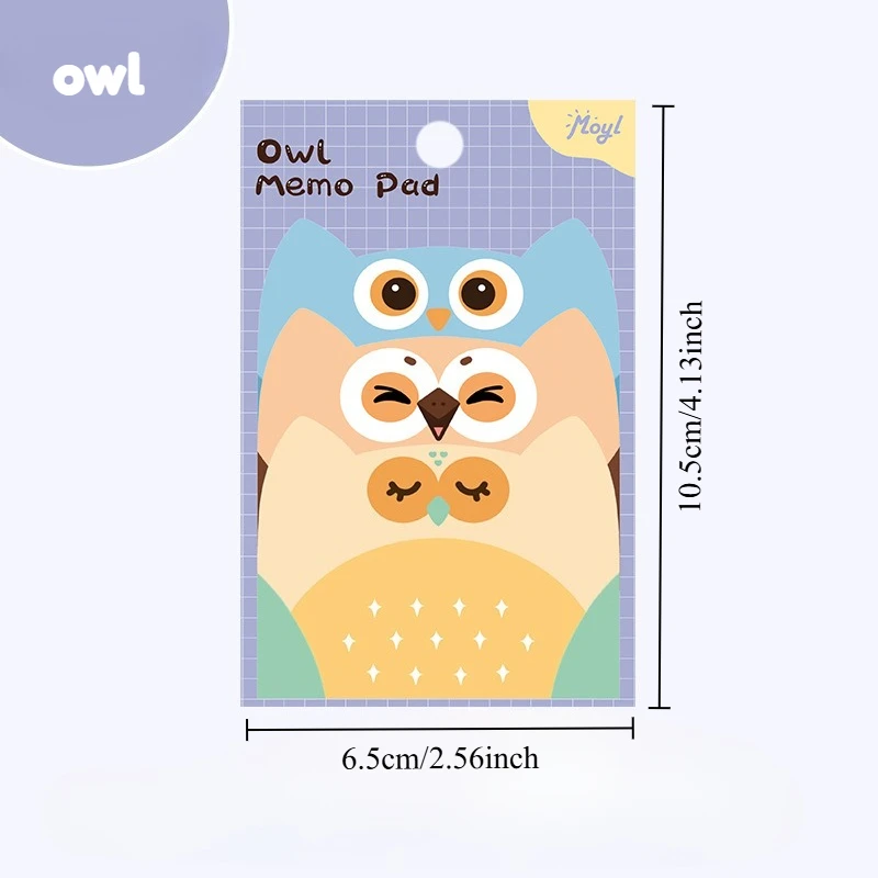 Note adesive a forma di simpatico cartone animato 3 strati Gufo Capibara Taccuini memo Etichetta adesiva 45 fogli