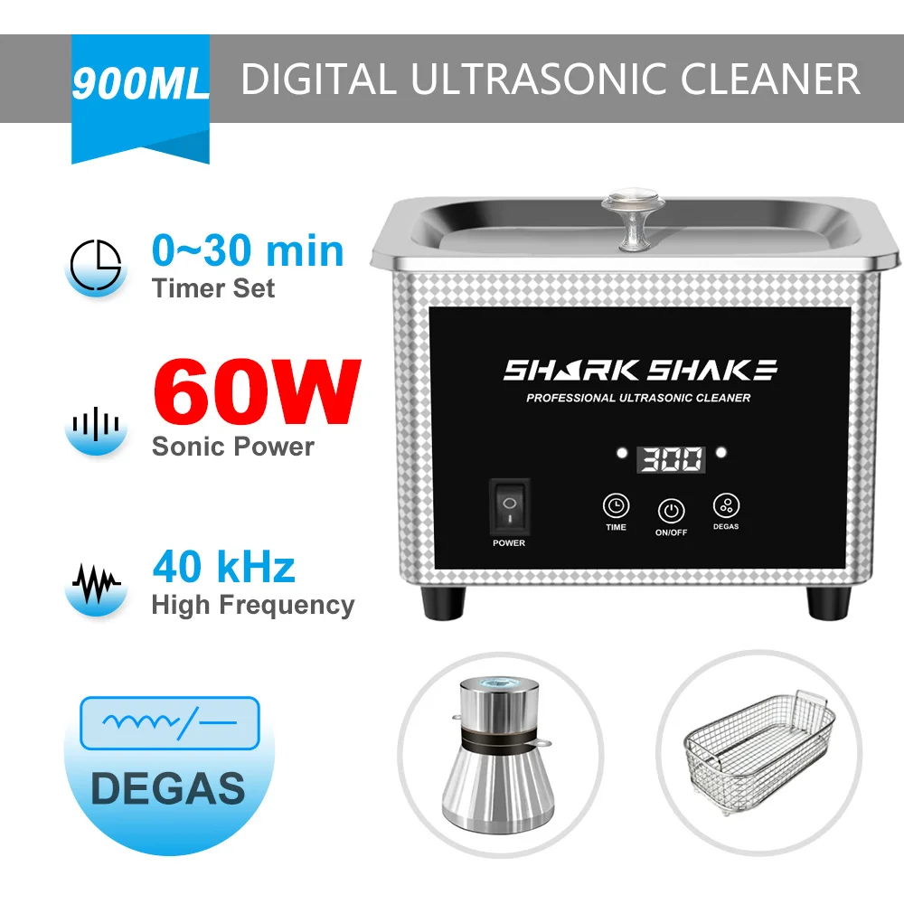 Ultrasonic Cleaner 900ML 60W Ultrason Cleaner Bath with Degas Timer and Basket for Cleaning Jewelry Brass Sonic Cleaner