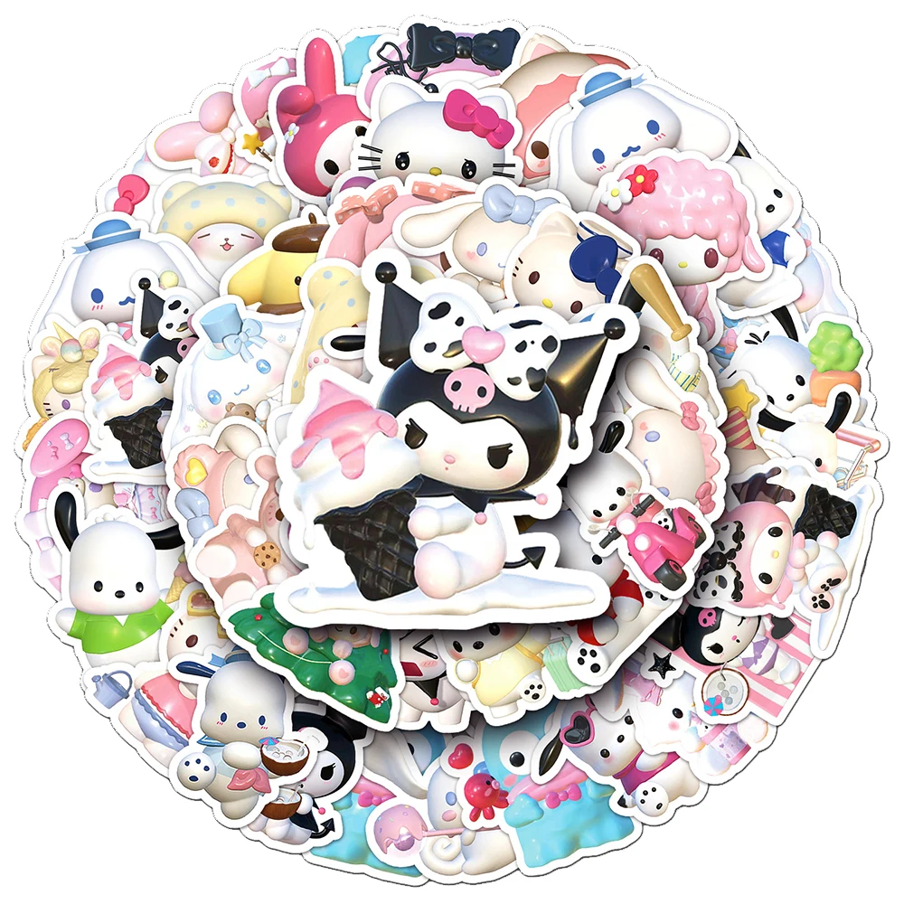 10/30/50 Uds dibujos animados 3D Sanrio pegatinas lindas Anime Hello Kitty Kuromi Pochacco calcomanías ordenador teléfono nevera pegatina Kawaii Decoración