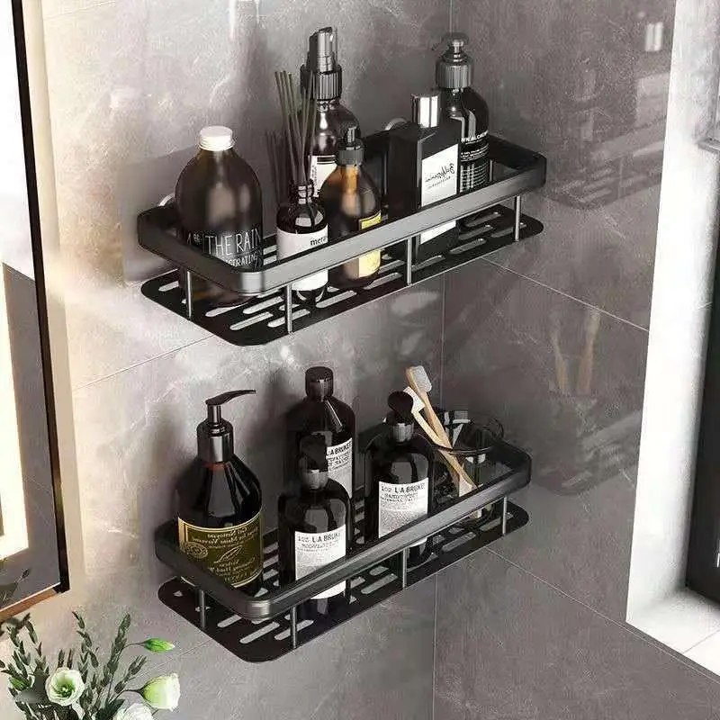 For No Drill Shelf Tripod Wall Hanging Corner Rectangular Rack Bathroom Shelf Towel Rack Shelves Wall Shower  Shampoo Rack