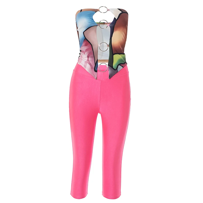 CUTENOVA المرأة ثلاثية الأبعاد مطبوعة دائرة المرقعة الجوف خارج تانك القمم نحيل مرونة الخصر 7 نقاط فستان أطفال مع سروال داخلي الصيف الشارع موضة مجموعة #5