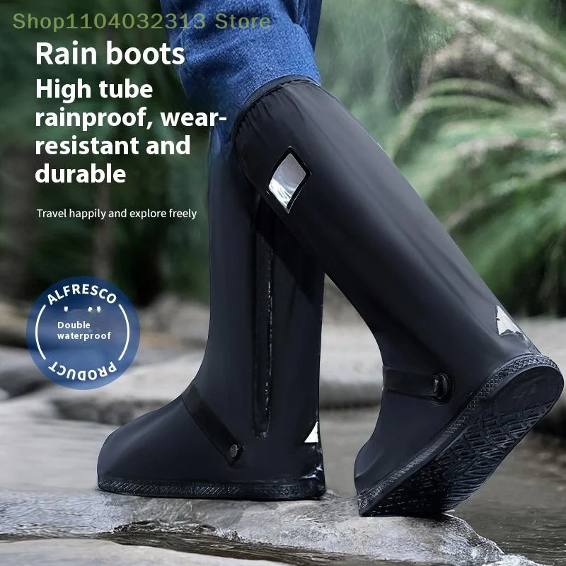 1Pair Black Waterproof Reflective High Top Rain Boot Shoe Covers Reusable for Motorcycle Cycling Bike Clear Wear Dust Protection