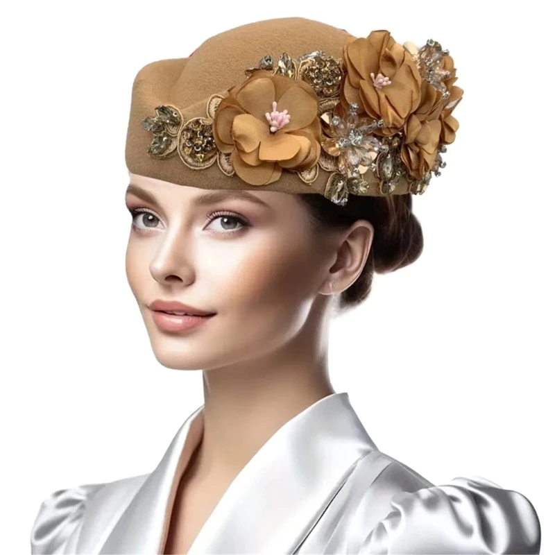 Jaren '20 Flower Hat Vintage Hoofddeksel Kerkhoed Themafeest Fascinator Hoed X4YC