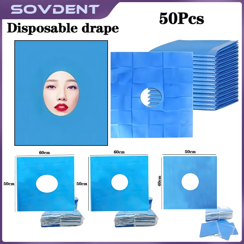 50Pcs Disposable Dental Surgical Drapes with Hole Sterile Nonwoven Hole Covers, Individually Packaged for Dental Operating