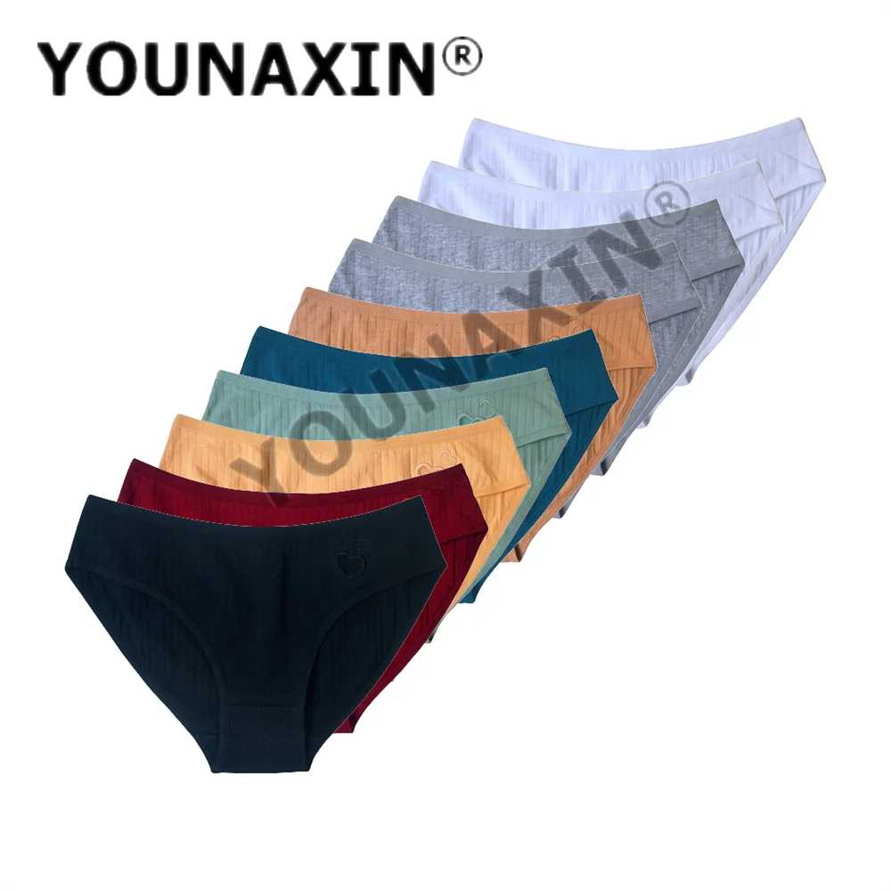 YOUNAXIN 10 قطعة ملابس داخلية مثيرة للنساء سراويل داخلية قطنية ملابس داخلية متوسطة الخصر للفتيات سراويل داخلية لطيفة مقاس M L XL