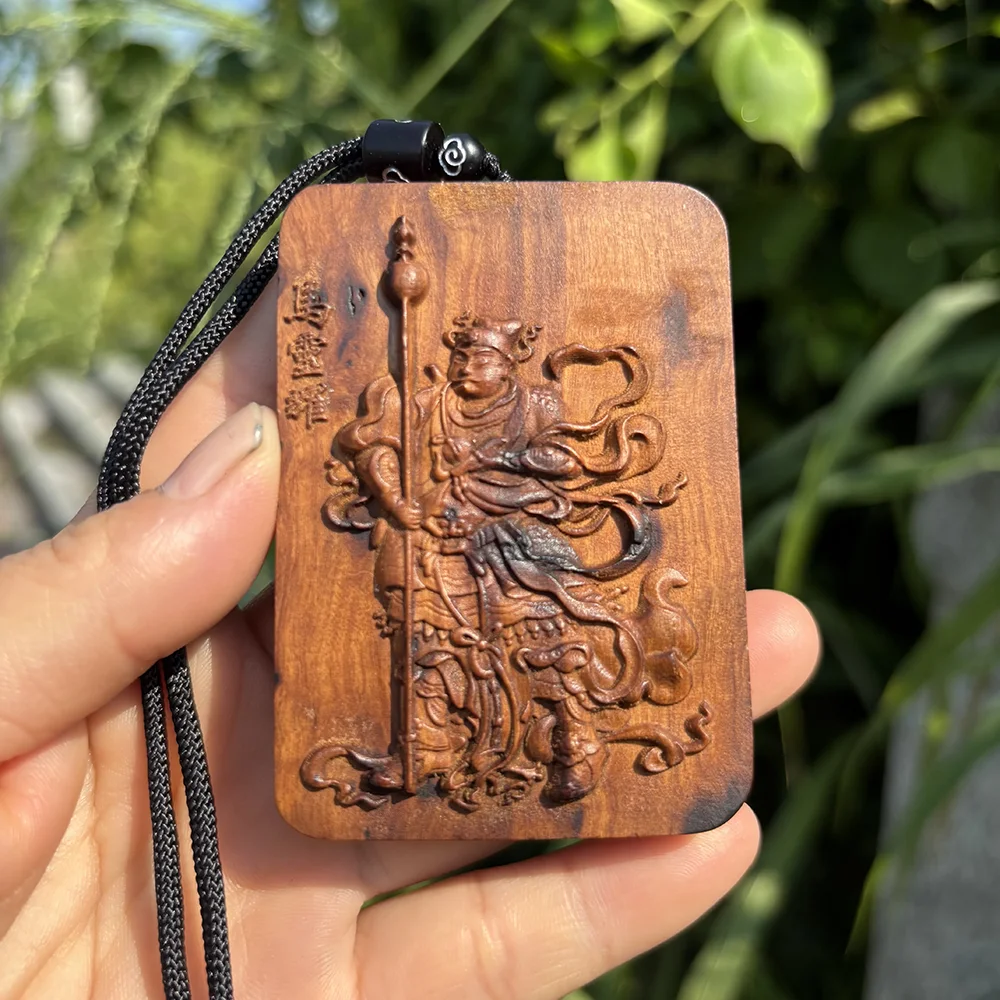 Traditional Lightning Struck Jujube Wood Huaguang Dadi Ma Wang Ye Three Eyed Taoist Amulet Pendant for Protection Decor Gift