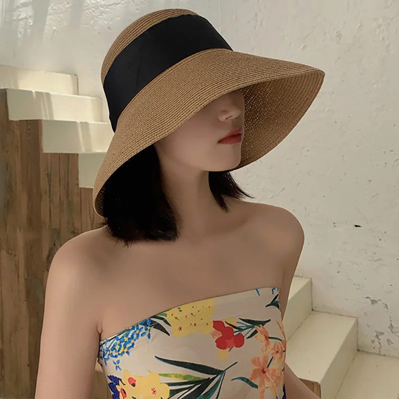 Designer online celebrity bow straw hat women's summer seaside holiday sun visor breathable sun hat fisherman's hat