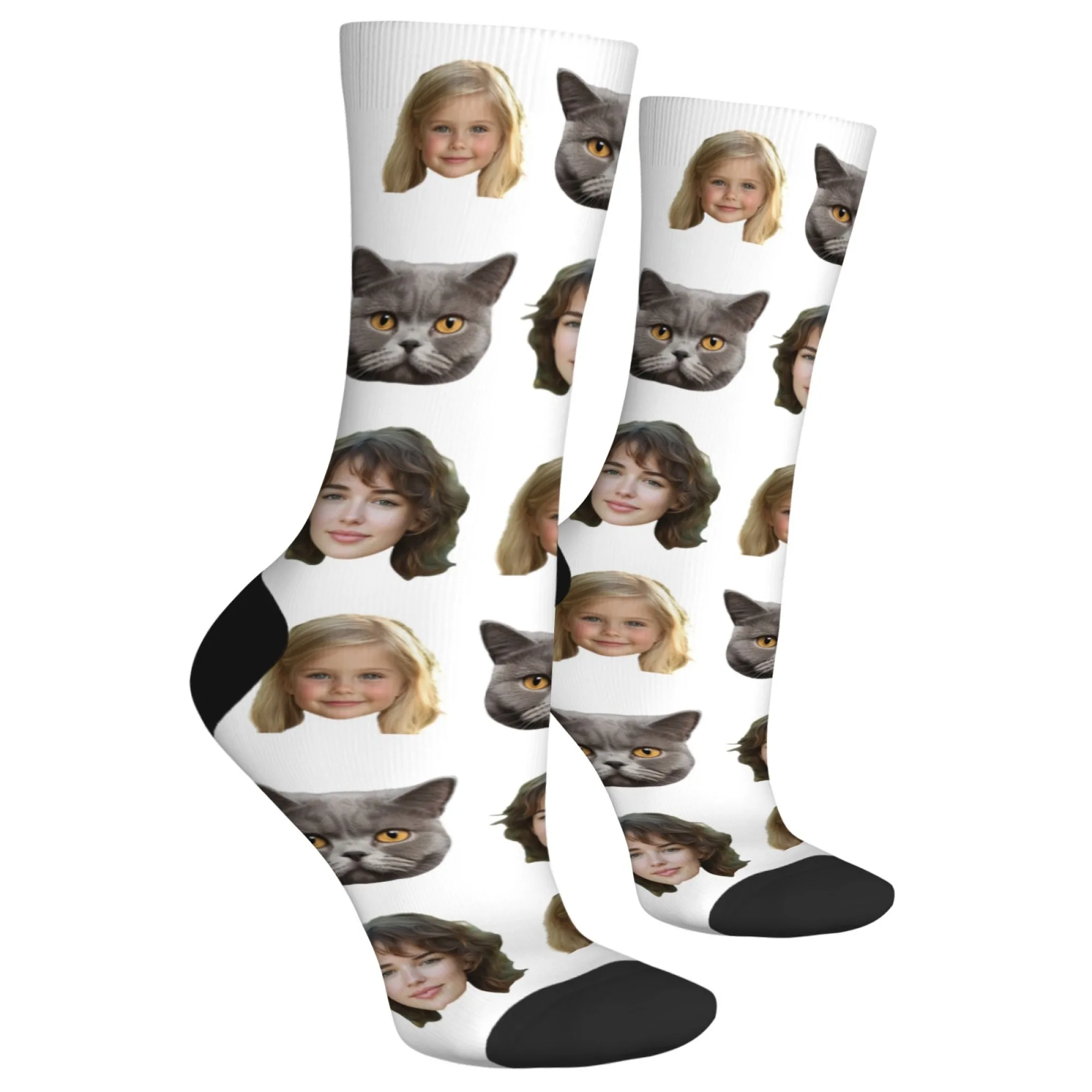 جوارب مخصصة للعائلة والقطط مطبوعة بشكل شخصي مع وجوه محبوبة للحيوانات الأليفة والكلاب أو القط تذكارية عائلية رائعة