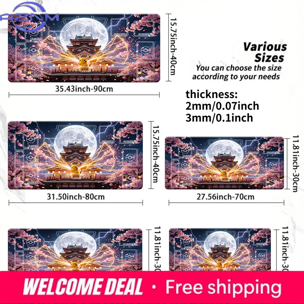 Pikachu Sakura Shrine Moonlit TCG Playmat Card Game Mat Desk Pad Large Mouse Pad Multiple Sizes Non-slip