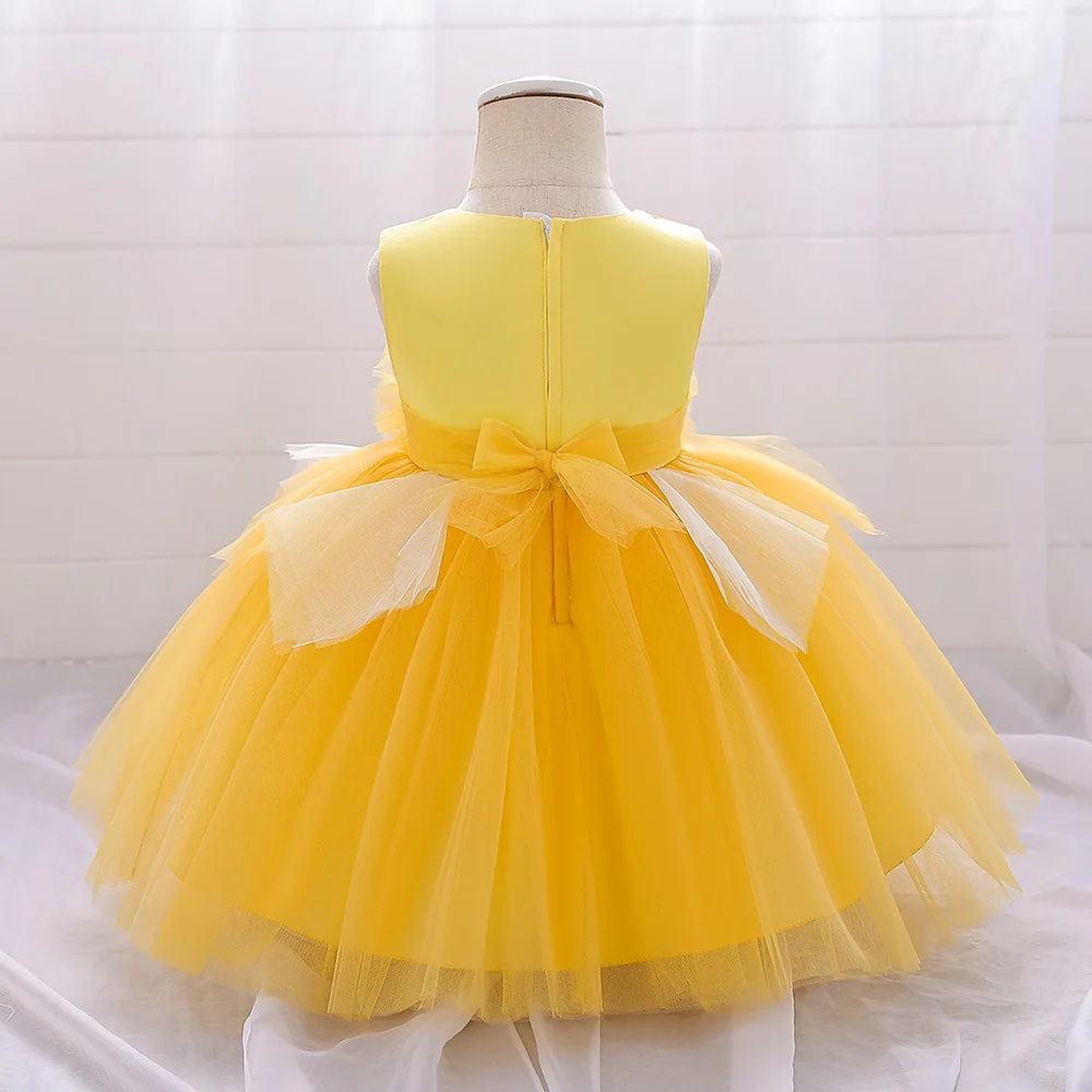 Toddler Baby Girls Princess Dress Yellow Flower Girl Wedding Party Dresses Newborn Christening Gown Infant Baby Summer Clothes