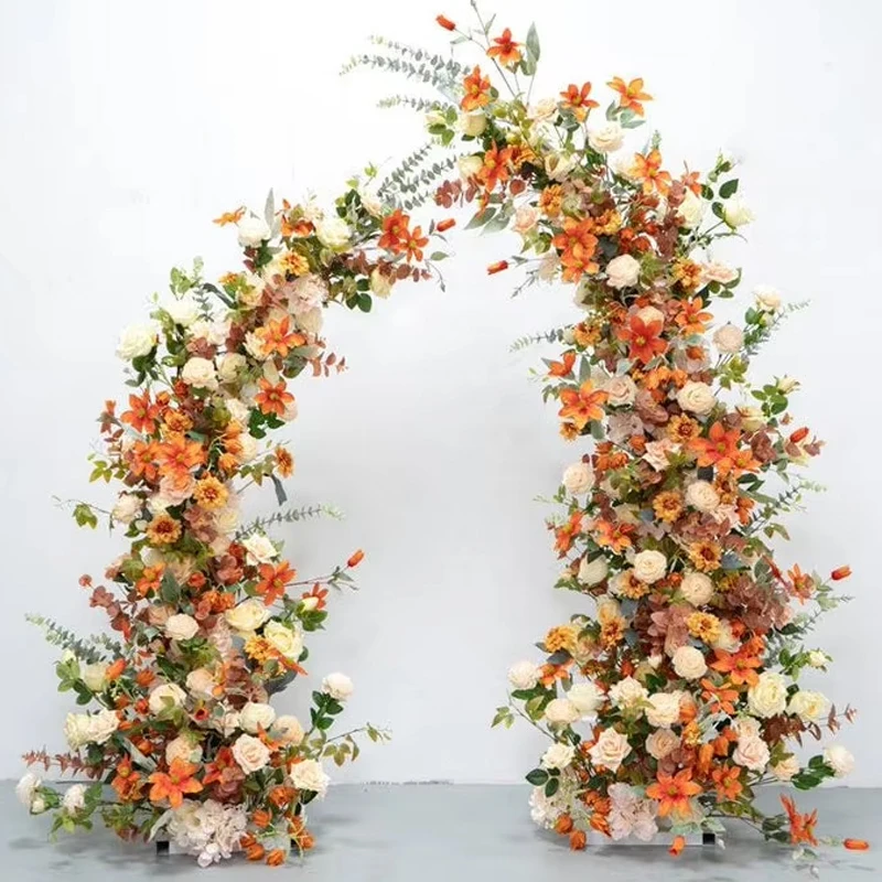 

Orange rose chrysanthemum corner arch wedding decoration artificial flower props fake flower row background wall Custom series