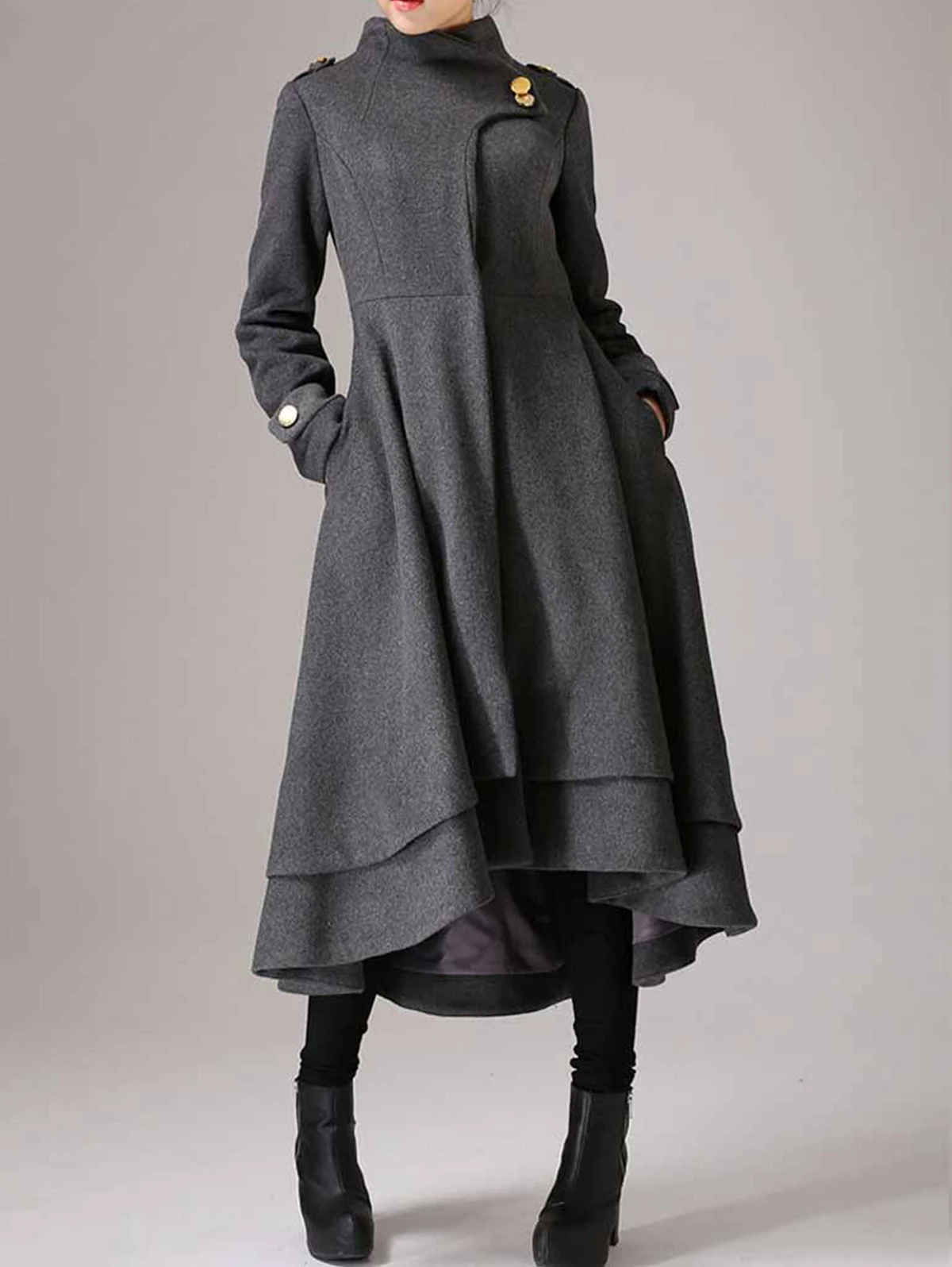 Vintage Women Medieval Long Coat Autumn Slim Waist Winter Maxi Dress 19th Century Retro Layered Hem Trench Coat Długa odzież wierzchnia