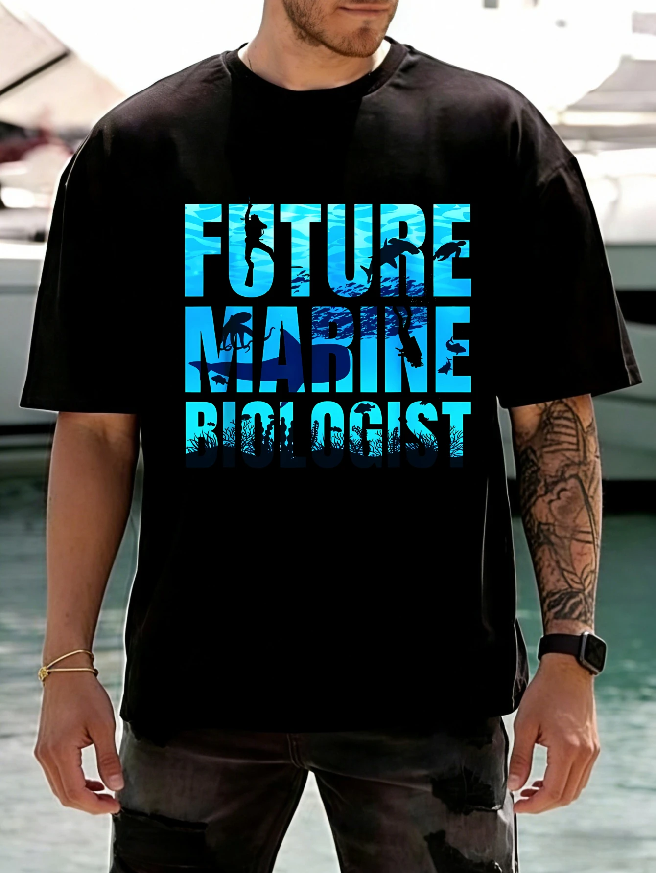 

Mens Printed Cotton Short Sleeve Crew Neck T Shirt Future Marine Biologist Graphic Casual Summer Tshirt for Men
