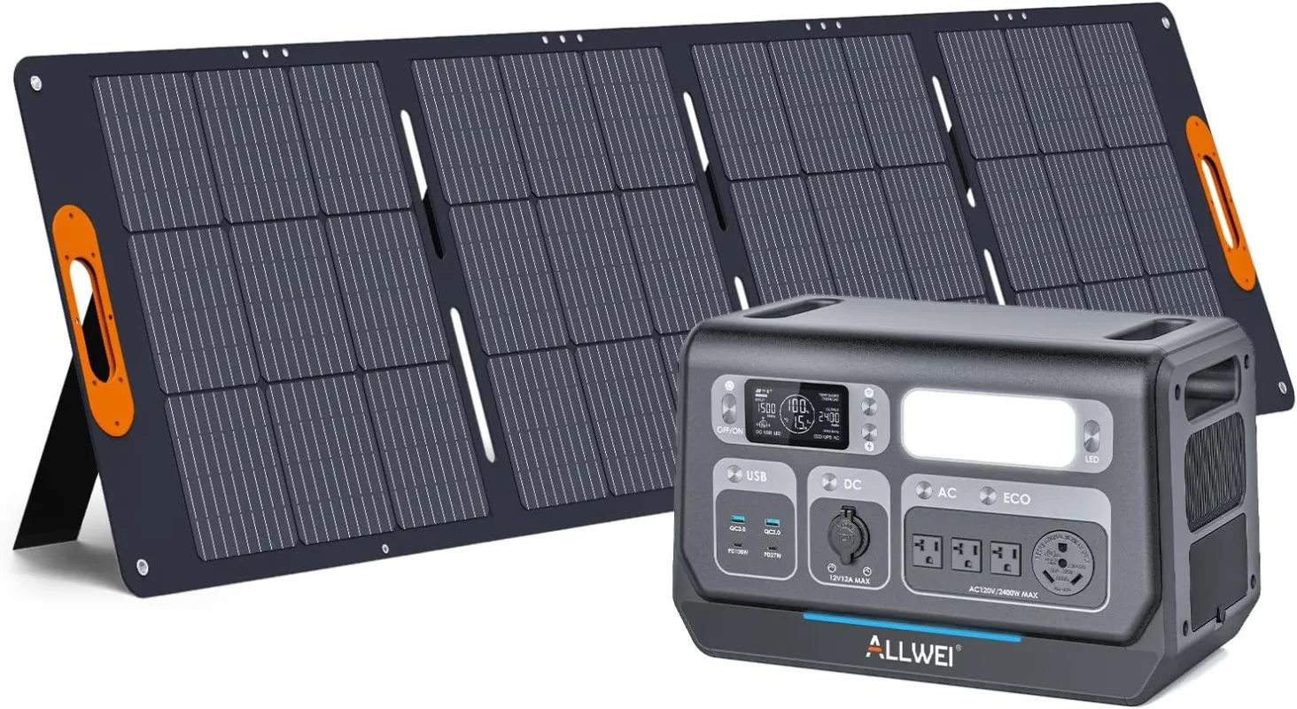 

Solar Generator 2400W with 1x 200W Solar Panel 2048Wh LiFePO4 Portable Power Station Fast Charge in 1.5H 4 AC Outlet