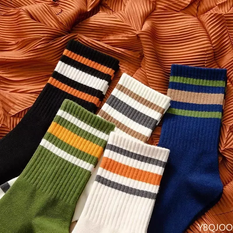 5 أزواج ربيع الخريف امتصاص العرق وتنفس مخطط الأوسط أنبوب الرجال الجوارب عادية بسيطة ومريحة الرجال الجوارب