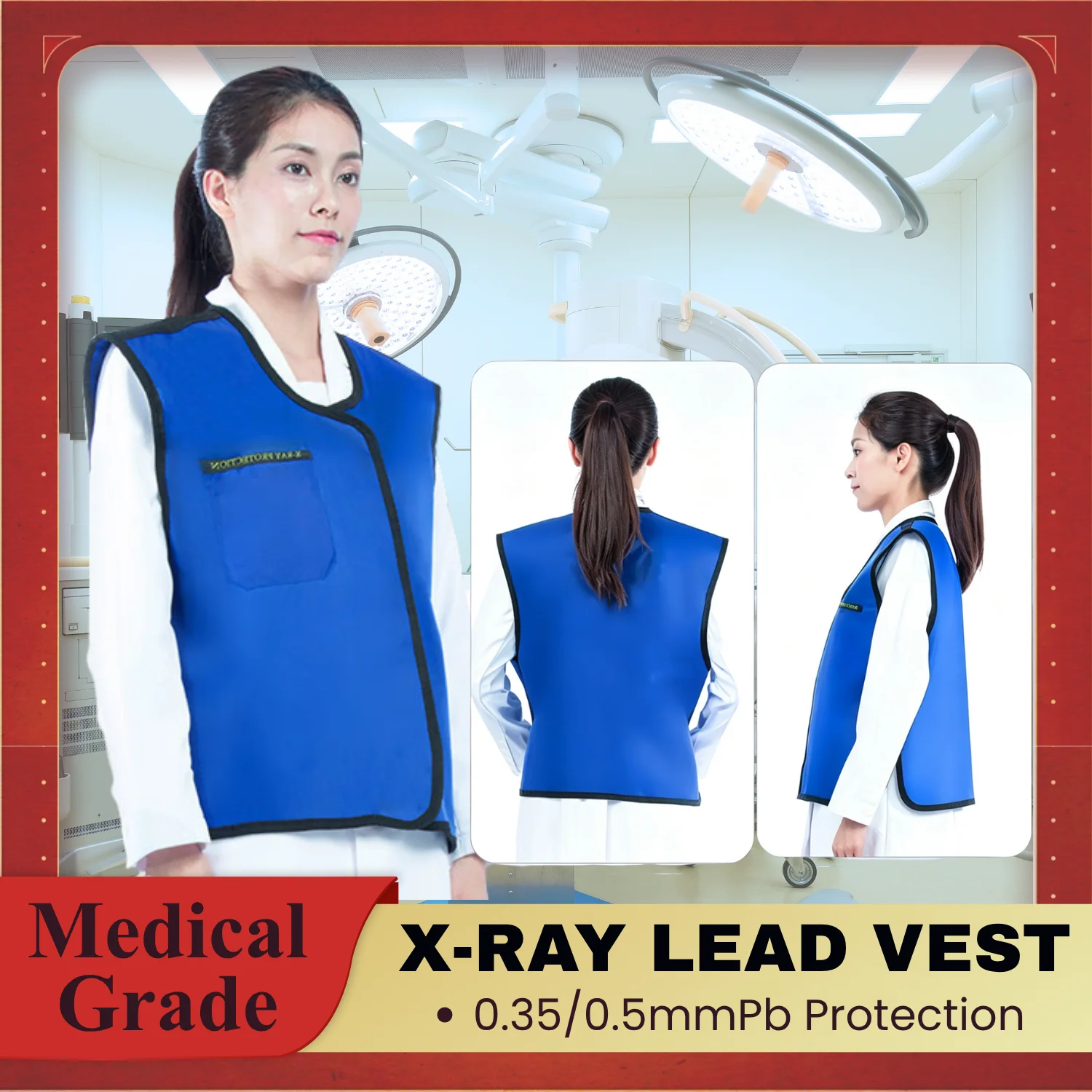 0.35/0.5mmPb X-Ray Radiation Protection Lead Apron with Thyroid Collar, Adult Dental Medical Lead Vest, Unisex Health Care