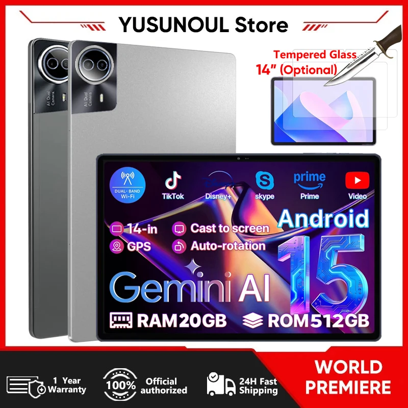 Tablet Android 15 14 Inci 5G WiFi Layar 2K FHD 20GB 512GB Firmware Global Flagship Baru 2026  Планшет GPS Pads La