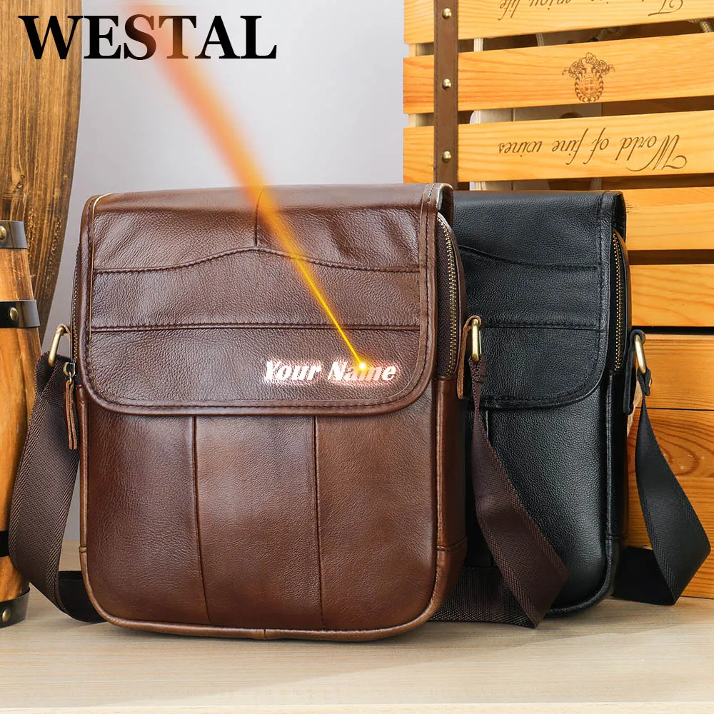 WESTAL Genuine Leather Men\'s Bag Crossbody Bags Retro Man Messenger Bag Male Fashion Shoulder Strap Handbags For Husband 1121