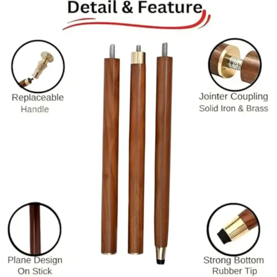 Bengala de madeira vintage com alça de botão de latão dourado para uso externo elegante Design de madeira marrom inspirado em tele vitoriano