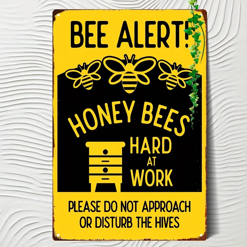Beekeeper Sign 8x12 inch Metal - Protect Honey Bees Yellow Black Caution Beehive Decor for Garden Farm Outdoor