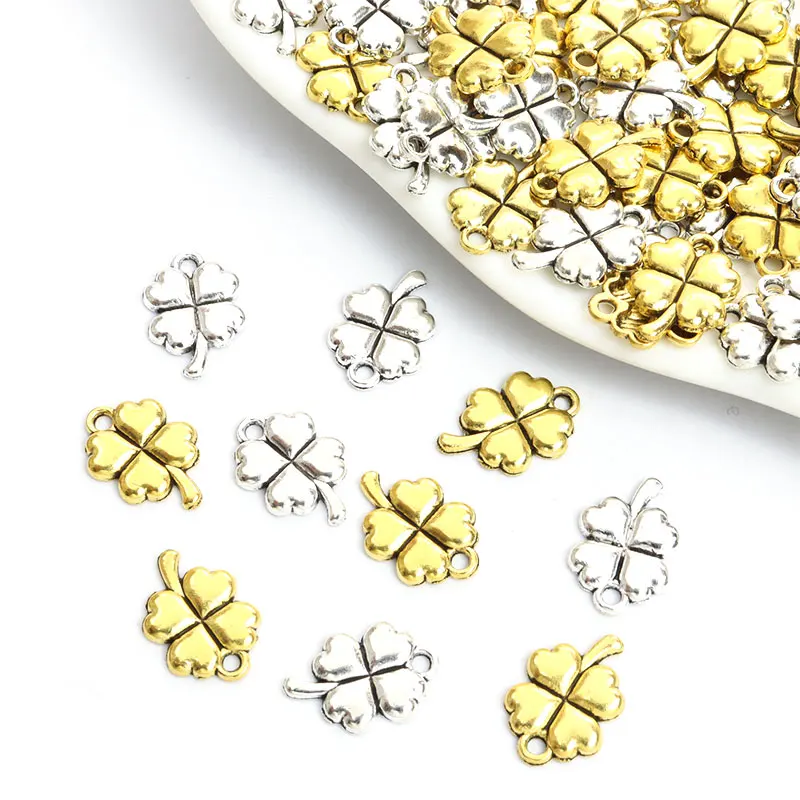 50pcs Lucky Four Leaf Clover Charm Antique Gold/Silver Color Alloy Pendant Jewelry DIY Making Necklace Handmade Gift Accessories