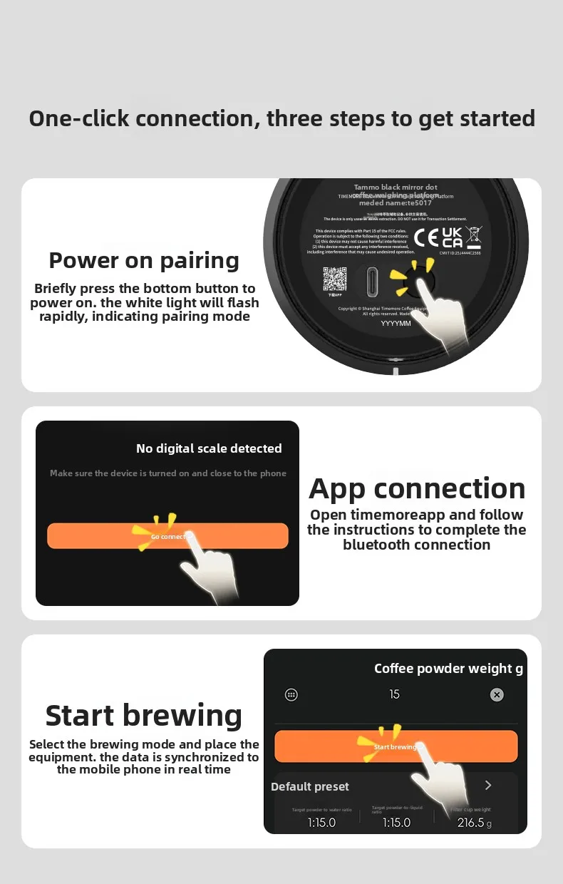 TIMEMORE Black Mirror Dot Smart Coffee Electronic Scale APP Interconnection Bluetooth Connected Barista No‑Screen Digital Scales