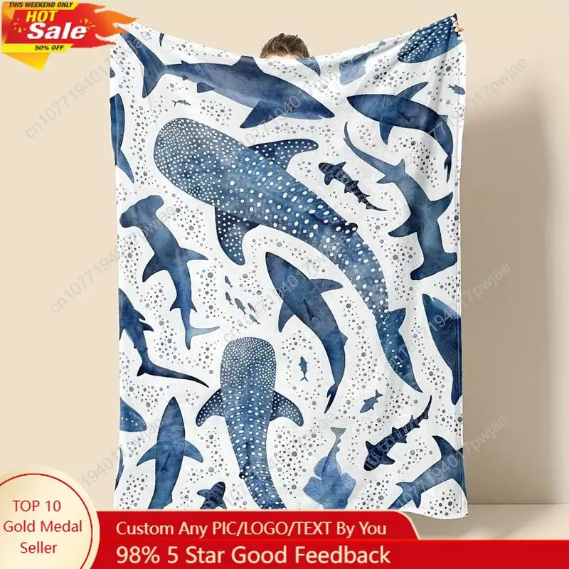 

Romantic ocean style whale shark pattern warm blanket children adult nap blanket soft and comfortable suitable for all seasons