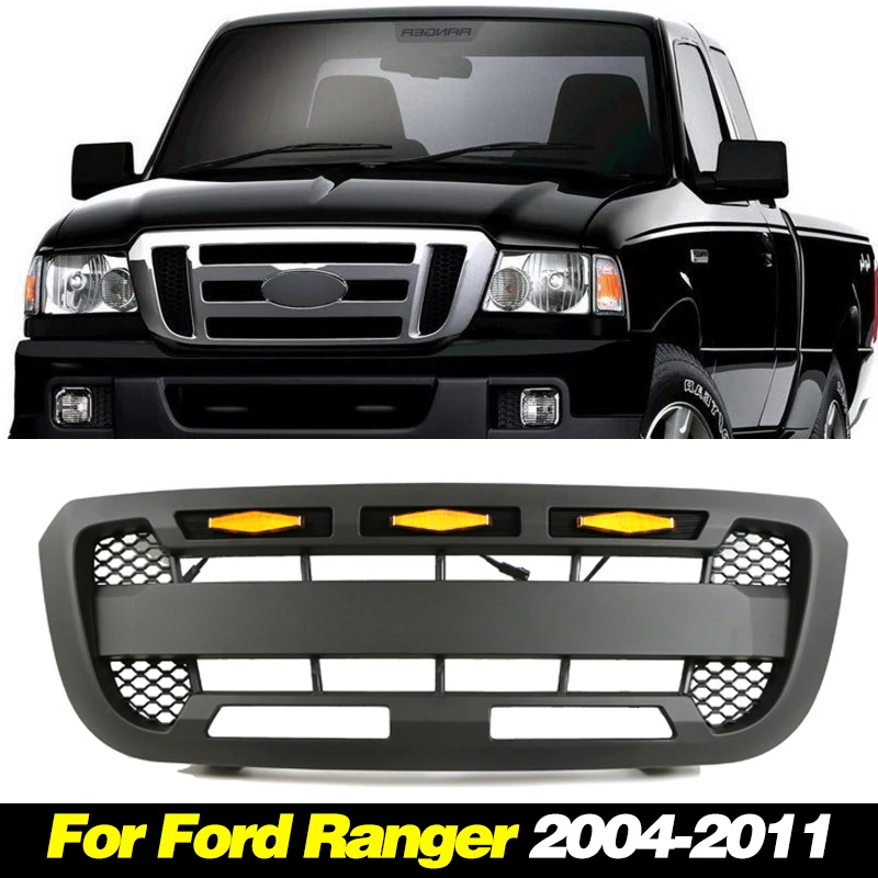 Front Grill With Led Lights Bumper Auto Parts Modification Accessories Decoration Fits For 2004-2011 Ford Ranger Grille