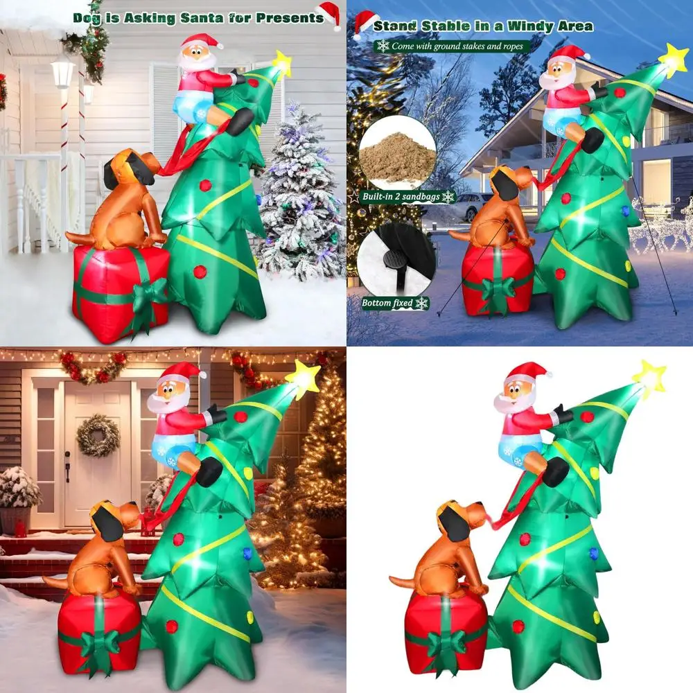 

6-футовая уличная рождественская елка со светодиодной подсветкой, сцена Санта-Клауса и щенка, идеально подходит для праздничных газонов и садовых украшений