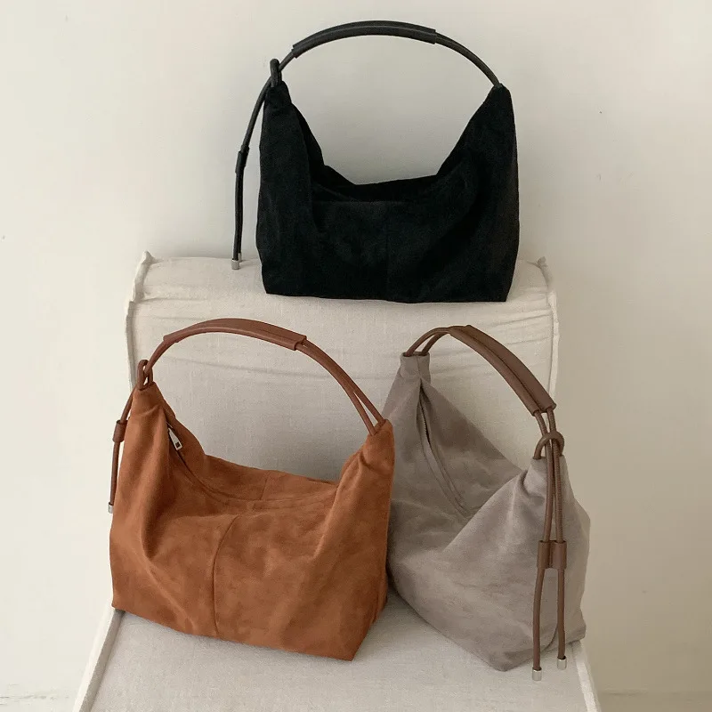 

Fashion Women Shoulder Bag New Korean Style Large Capacity Suede Tote Bag Winter Autumn Retro Underarm Bag
