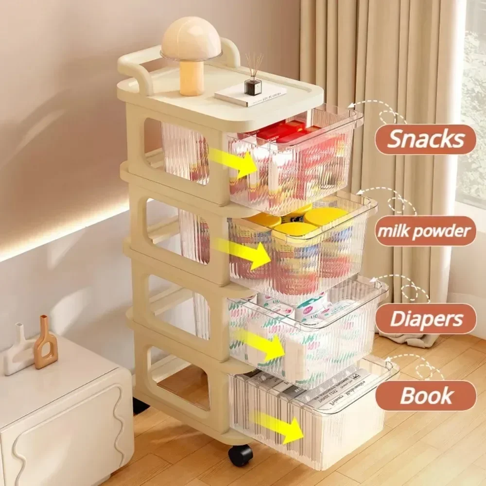 

A Folding Storage Rack Multi-Layer Acrylic Snack Rack multi-layer storage cabinets With Drawer Mobile Transparent Trolley