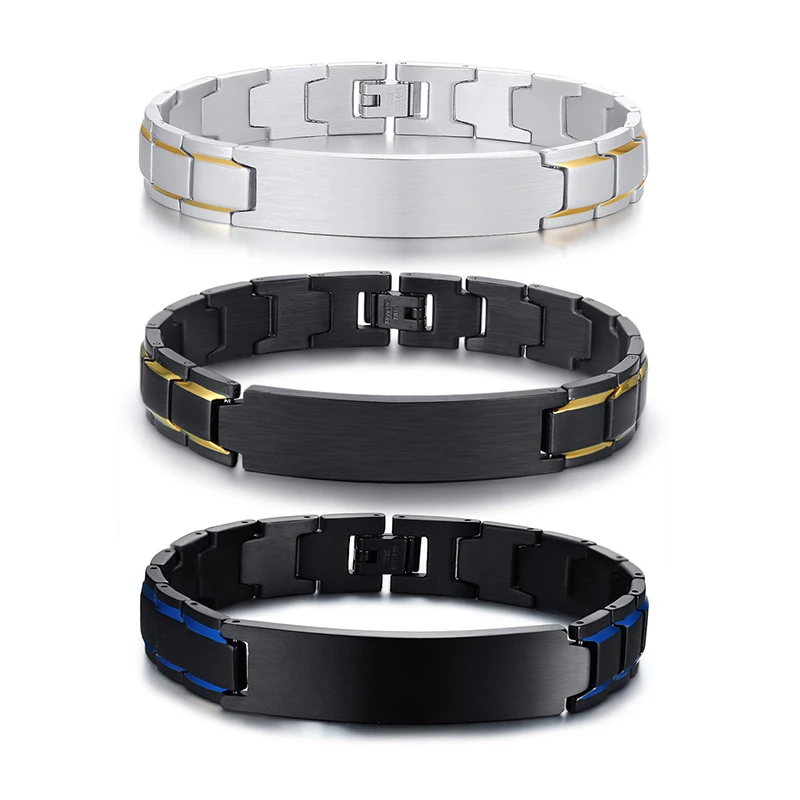 PERSONALIZOWANE BRANSOLETKI MĘSKIE Dwukolorowe BRANSOLETKI STAINLESS STEEL BLACK LINK BEZPŁATNY GRAWEROWY NAME LUB INITIALS HIS NICKNAME