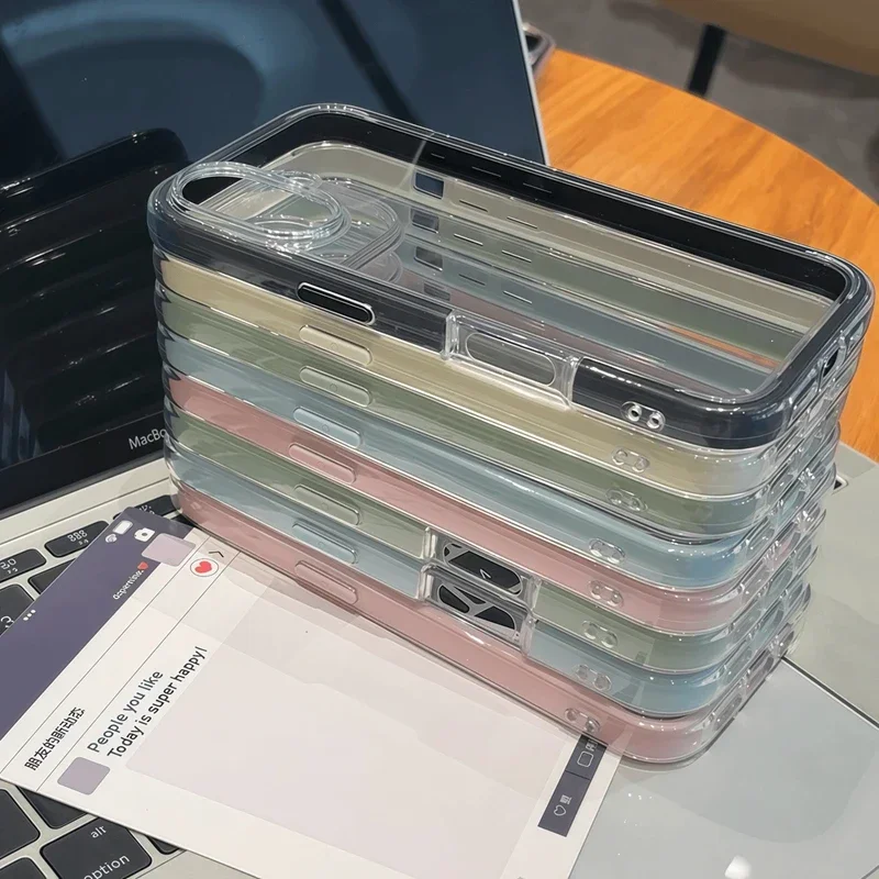 Casing Ponsel Permen Transparan 2 IN 1 Mewah untuk iPhone 16 11 12 13 14 15 Pro Max Plus Penutup Casing Belakang Bumper Tahan Benturan Bening
