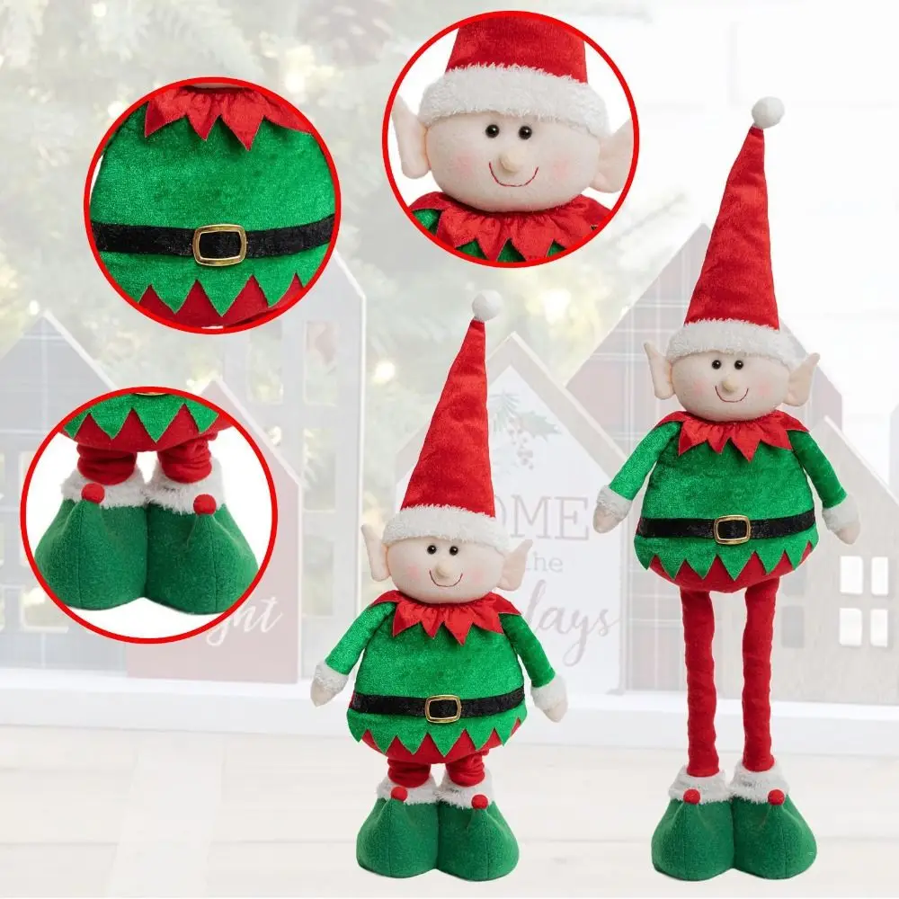 Large Christmas Telescopic Doll Ornaments Red Green Elk Elf Santa Claus Retractable Doll Cute Standing