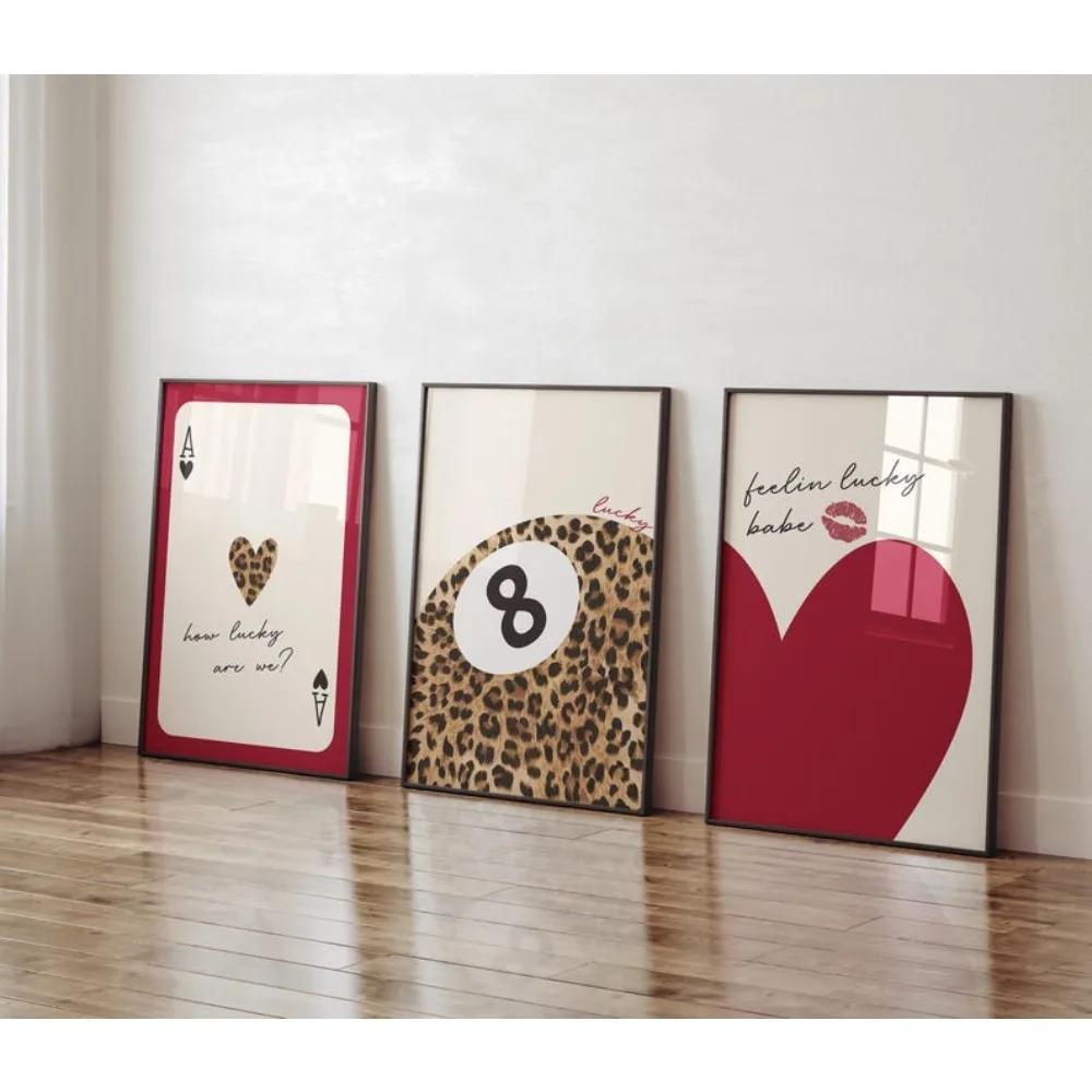 Frameless Fashion Red Leopard Cheetah Print,How Lucky Are We 8 Ball Cheetah Poster,Home Decoration Dormitory Wall Art Decoration