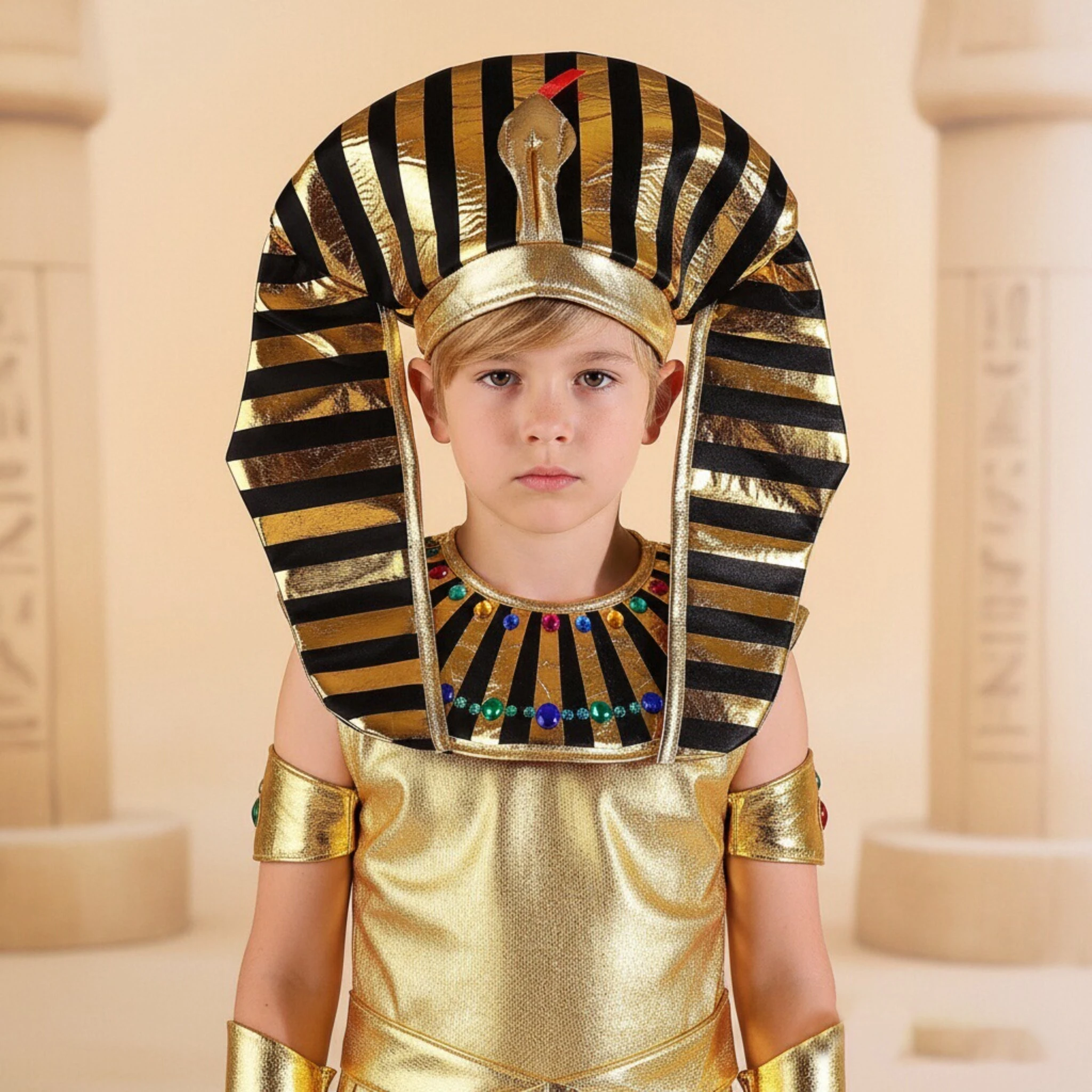Adorabile cappello da faraone dorato egiziano con design a testa di serpente Accessorio per costume carino Ragazzo Ragazza Prestazioni di Pasqua Masquerade Anime