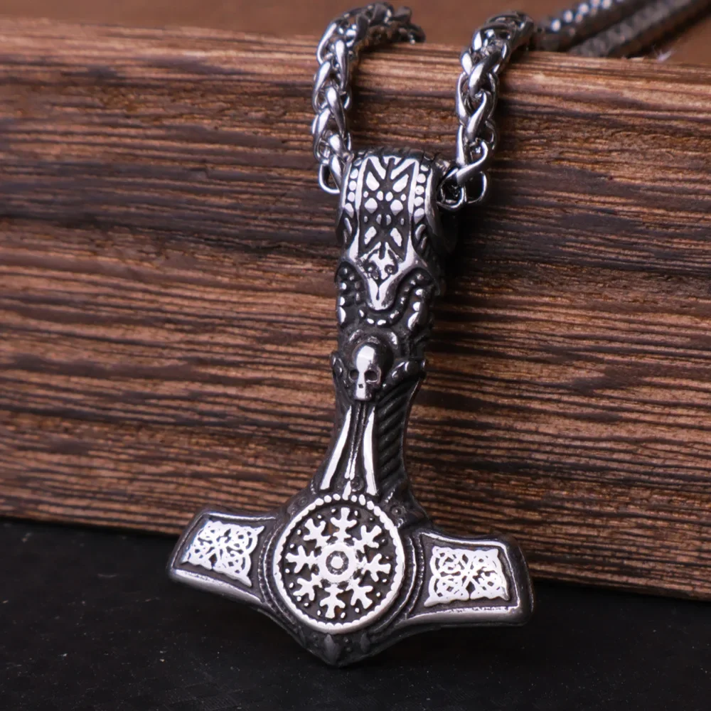 Retro Nordic Ethnic Style Odin Gods Thor's Hammer Celtic Necklace Men's Punk Motorcycle Rock Exorcism Jewelry