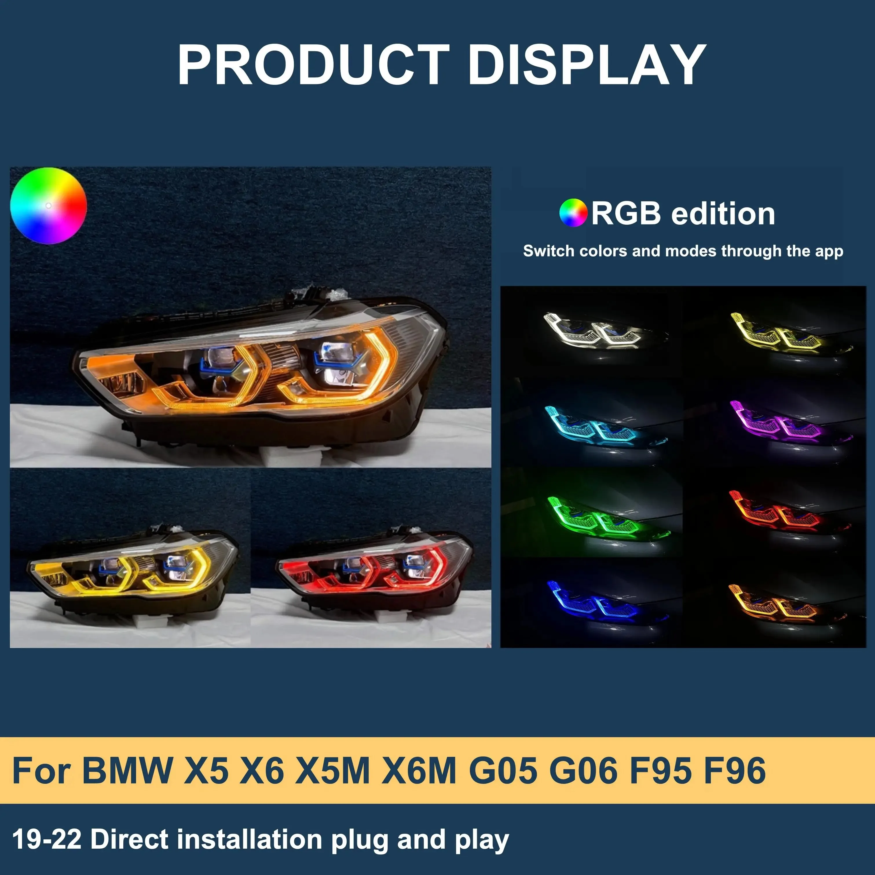 Drl Rgb Colour Control By Phone Headlight For BMW X5 X6 X5M X6M G05 G06 F95 F96 2019-2022 Accessories Car LED Lights