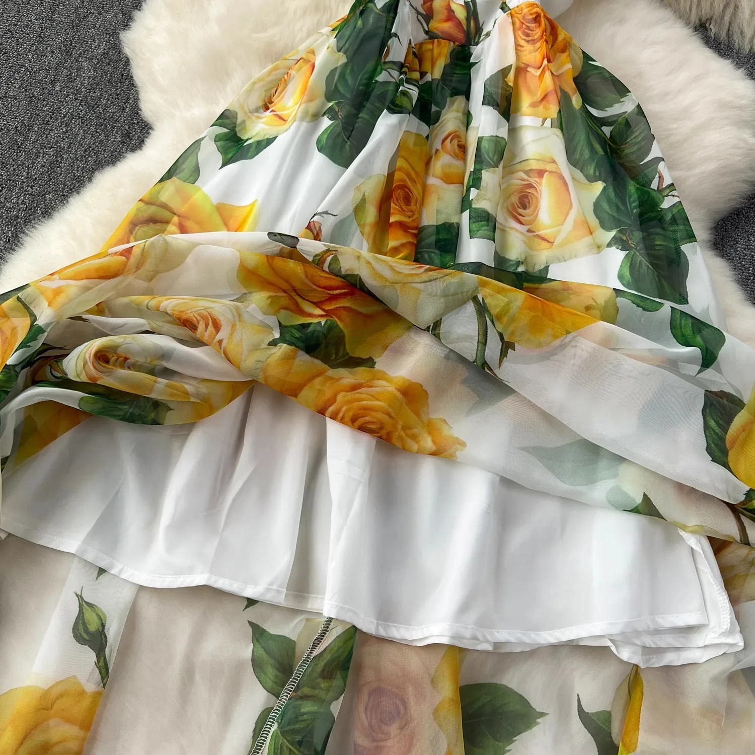 Dames Bloemenprint Spaghettibandjes Zomer Boho Strand Chiffon Jurk Print Elegante Bretels Sexy V-Hals Lange Jurk Vestidos 581