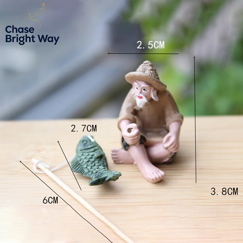 Fishing Old Man Resin Figure Statue Garden Ornament Micro-Landscape Garden Craft