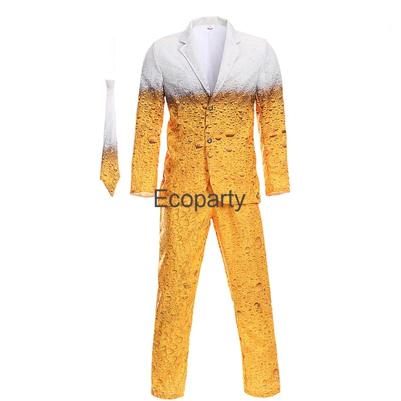 Costume d'Oktoberfest pour hommes et femmes, tenues de paupières de bière bavaroise, vêtements College en 3D trempés de bière jaune, ensemble de fête de carnaval, cosplay, nouveau