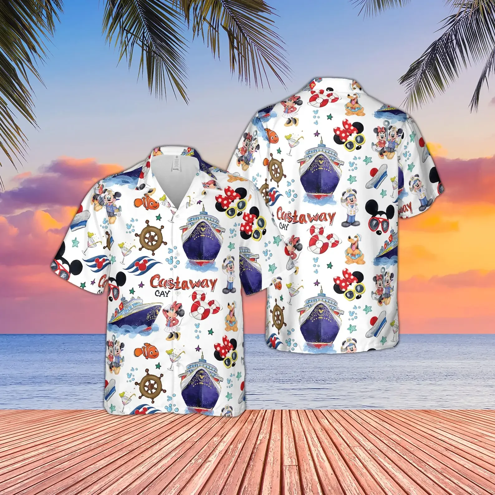 

Castaway Cay Hawaiian Shirt Disney Cruise Line Men's Women's Button Up Shirt Casual Beach Shirt Mickey Summer Short Sleeve Shirt