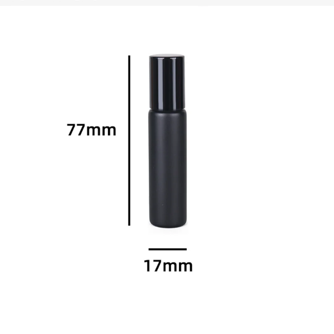 24x10ml vidro preto fosco óleo essencial garrafa dividida creme para os olhos garrafa rollerball 1/3oz 10cc preto roll-on recipientes