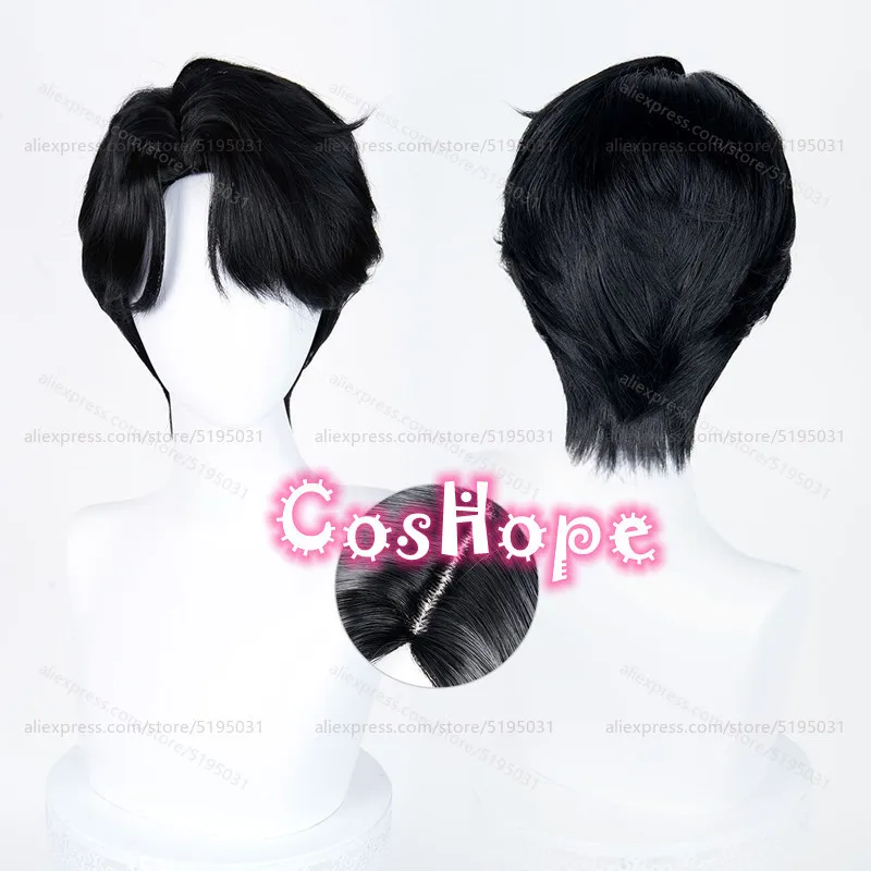 KPop Demon Hunters Saja Jungen Jinu Cosplay Perücke 28 cm kurze schwarze Perücke hitzebeständige synthetische Perücken für Halloween Karneval Kostüm