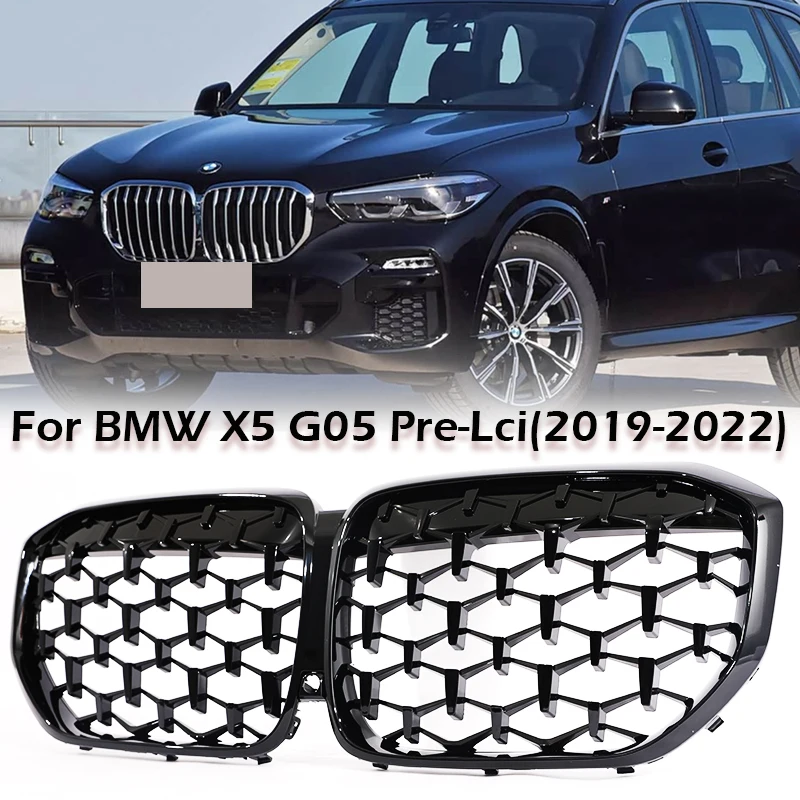 

Front Bumper Diamond Style Grille For BMW X5 G05 Pre-Lci Pre-Facelift 2019-2022 All Black Chrome Radiator Grill Car Accessories