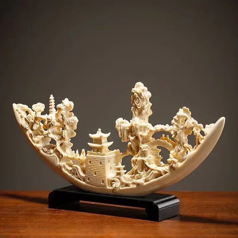 Chinese Imitated Ivory Statue Resin Accessories Items Home Room Sculpture Ornaments Art Store Office Figurines Decoration Crafts