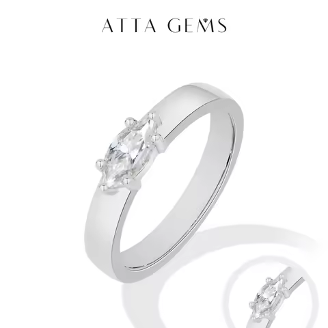 ATTAGEMS 925 Sterling Silver 0.5CT Marquise Cut Moissanite Ring D VVS1 Solitaire for Women Engagement Band Eid Fitr Gift Jewelry